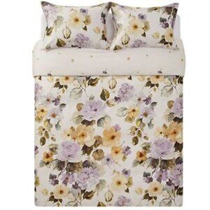 Boutique Queen Duvet Cover Set Yellow Floral Cotton Sateen Reversible 3 Piece